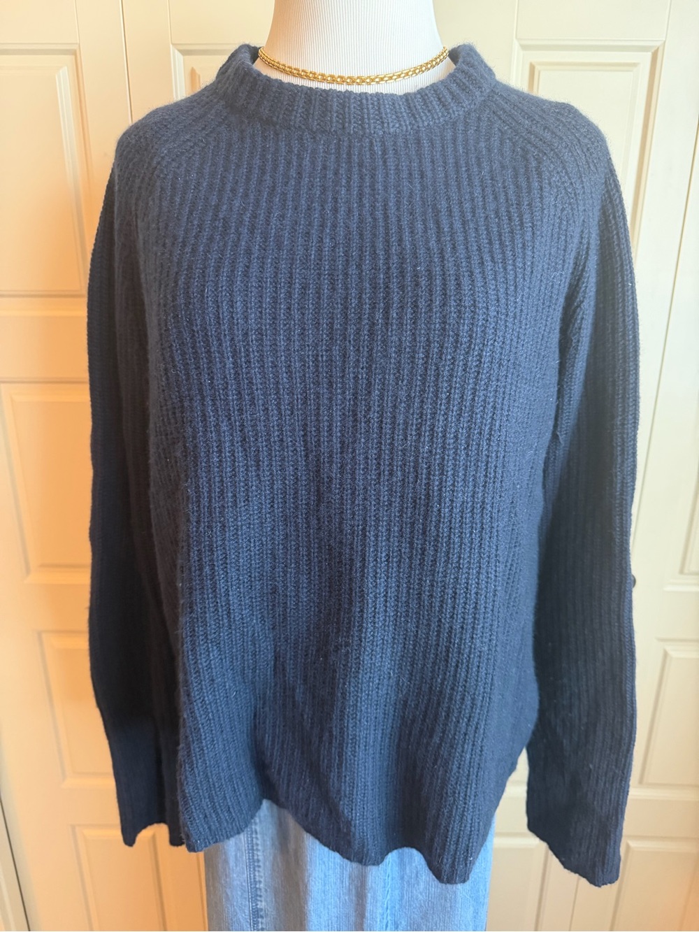 Jenni Kayne cashmere Navy Ribbed Crewneck Sweater